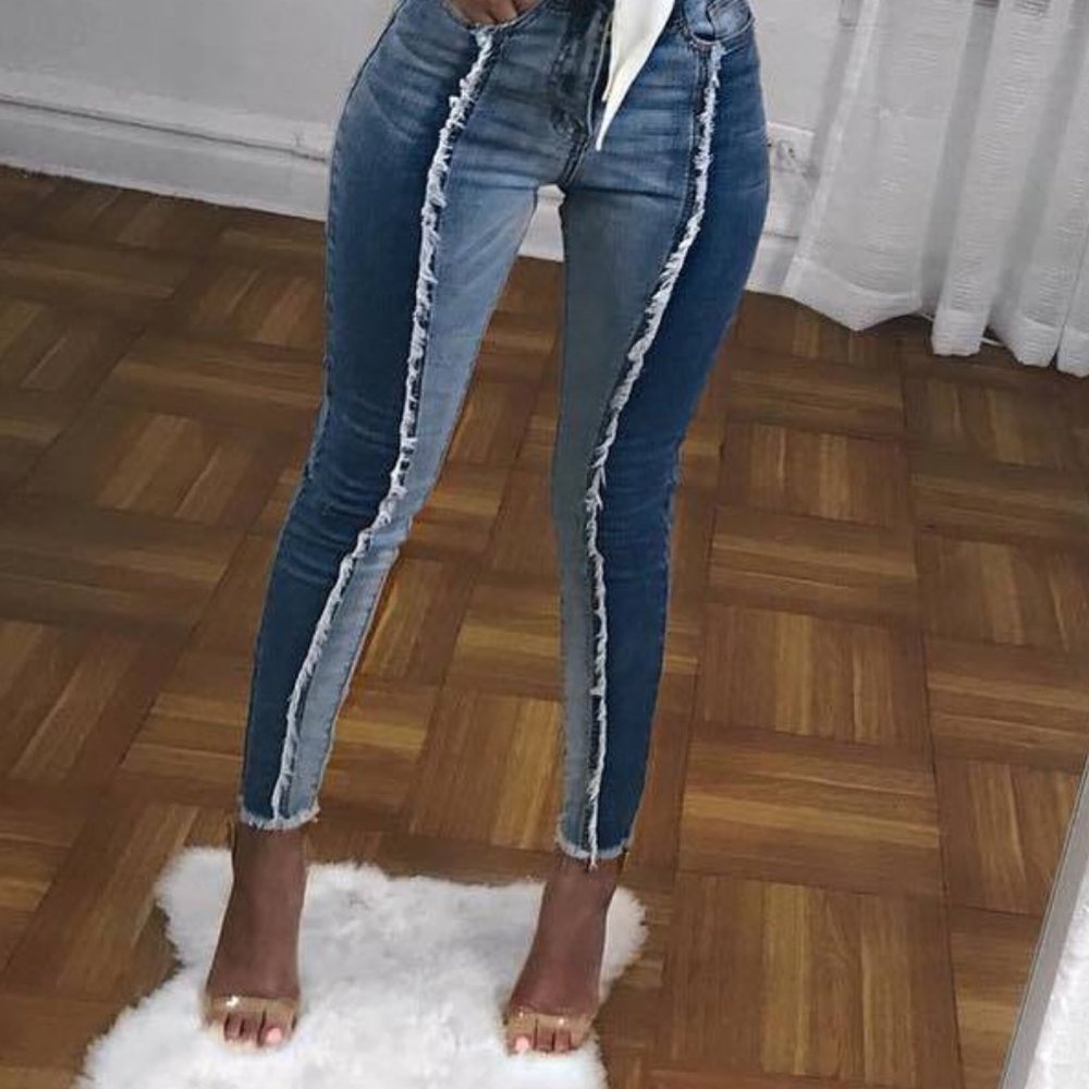 Fashion Nova Patchwork Colorblock Jeans Medium Wash Colored Denim - Picture 8 of 9